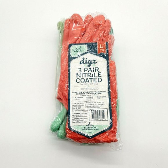 Digz Gardening Gloves Nitrile Coated 3 Pack Womens Size Large Value Pack Plants - Picture 2 of 6